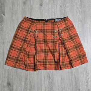 Vintage Lip Service Pleated Plaid School Girl Skirt Orange Grunge Goth Emo